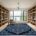 Intricate Blue Golden Mandala Floral Rug