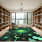 Vibrant Green Atomic Burst Abstract Rug