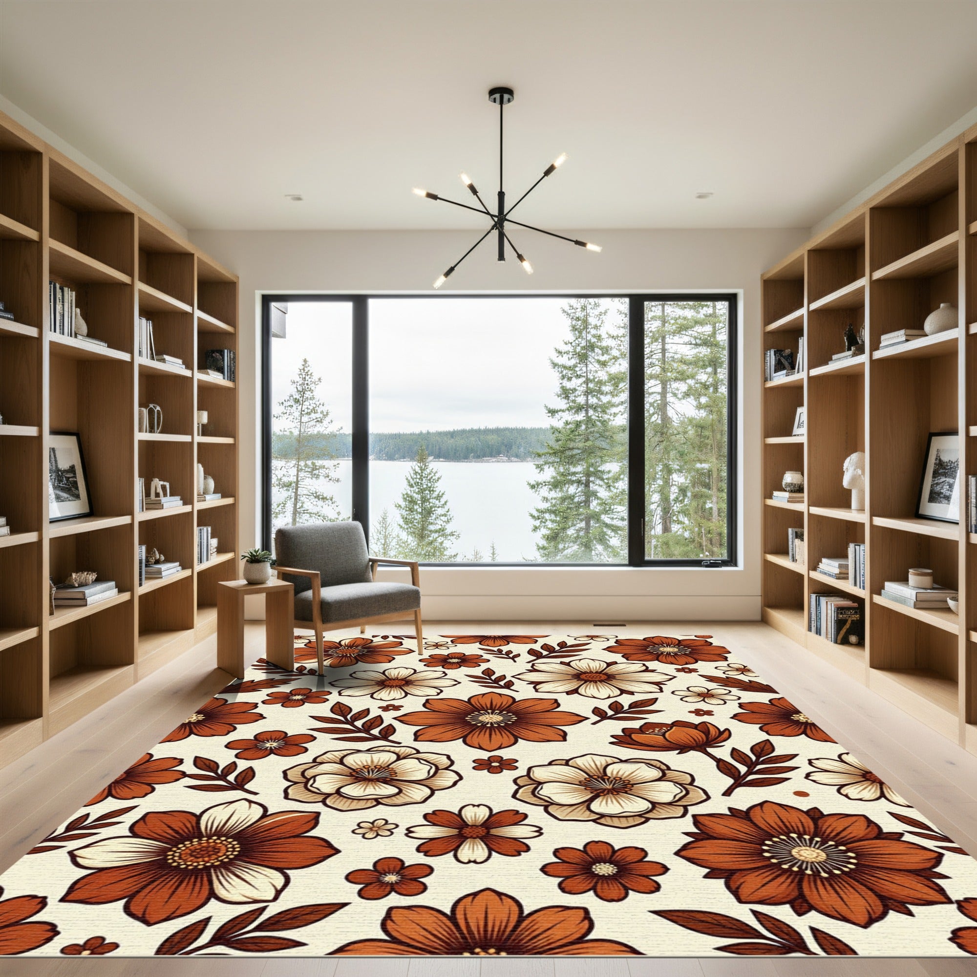 Mid-Century Autumn Floral Copper Meadow Rug