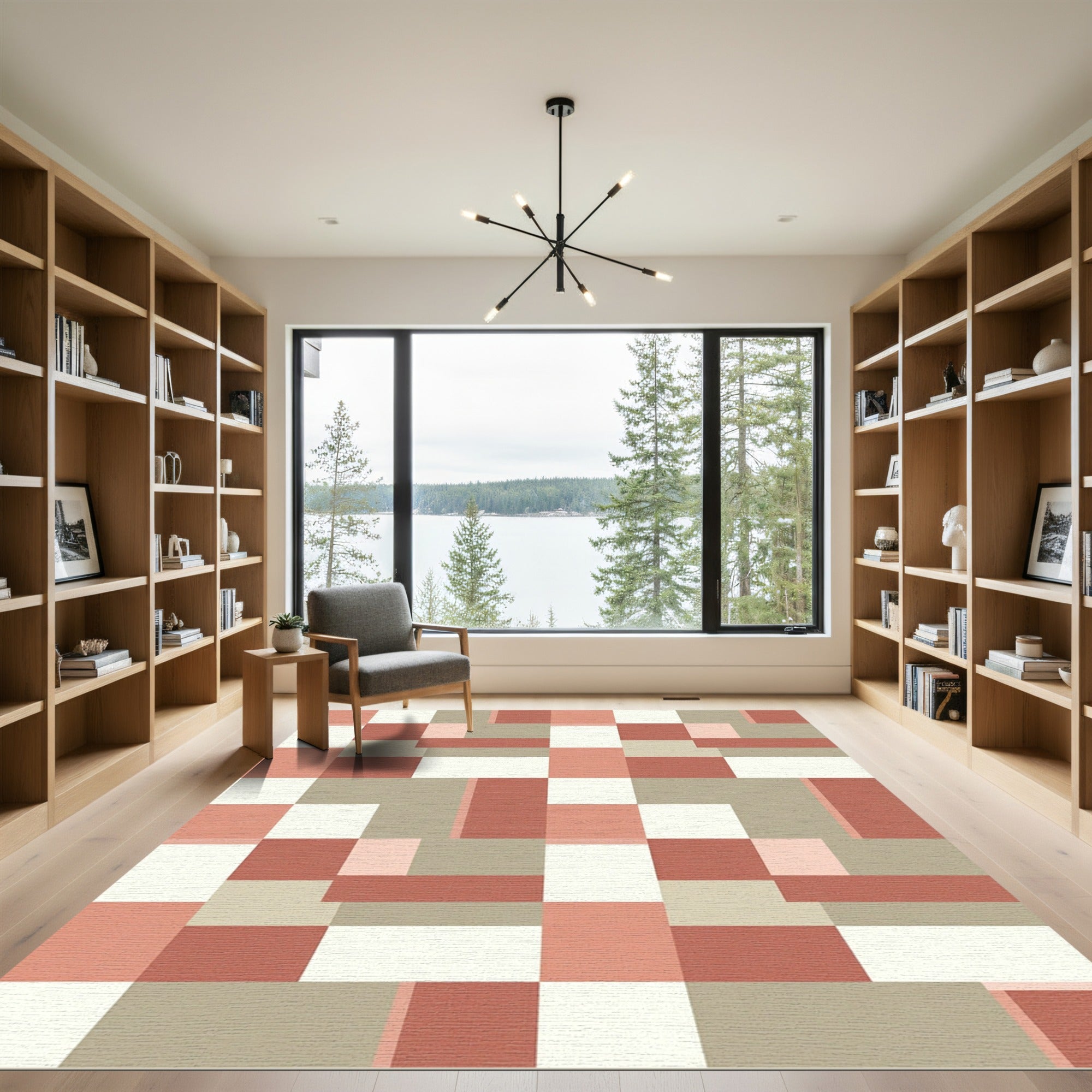 Terracotta Coral Geometric Block Rug