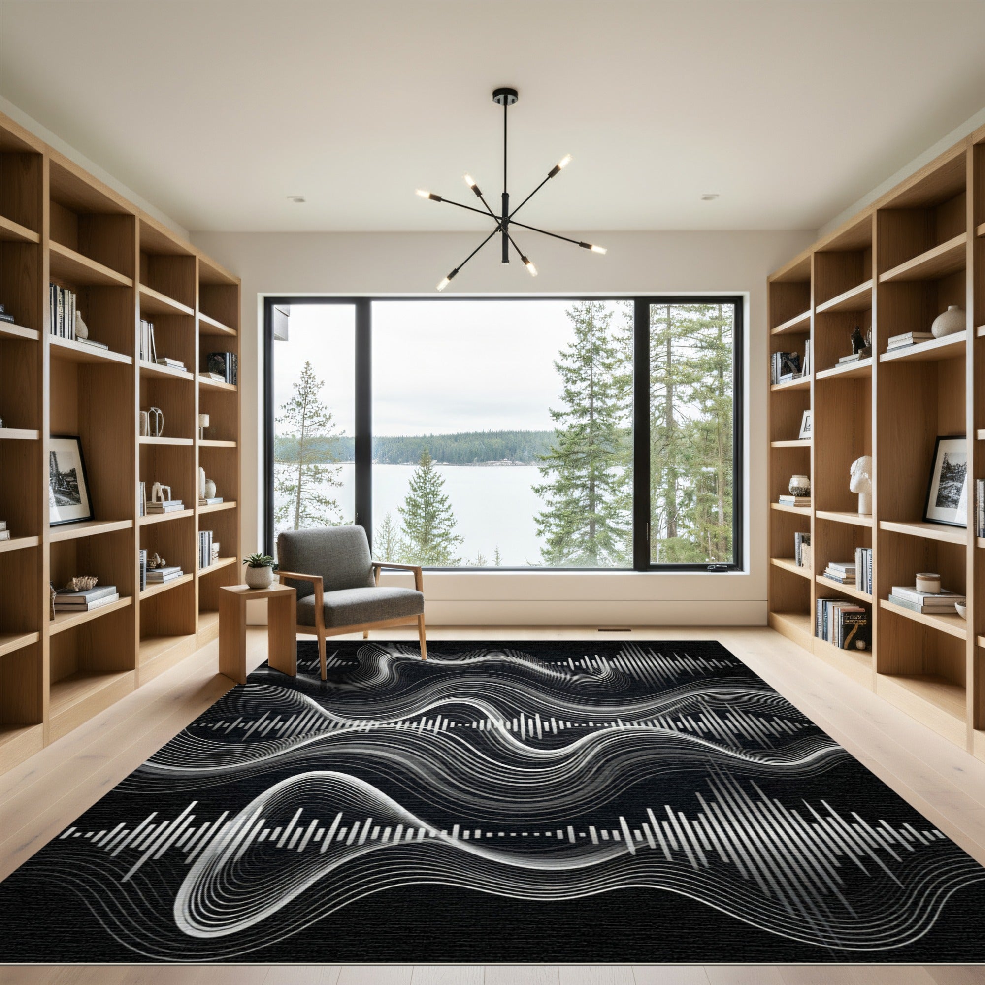 Dynamic White Waveform Audio Spectrum Rug