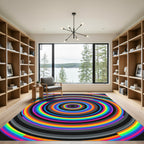 Vibrant Rainbow Concentric Circular Art Rug