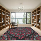 Pink and Grey Floral Mandala Symmetry Rug