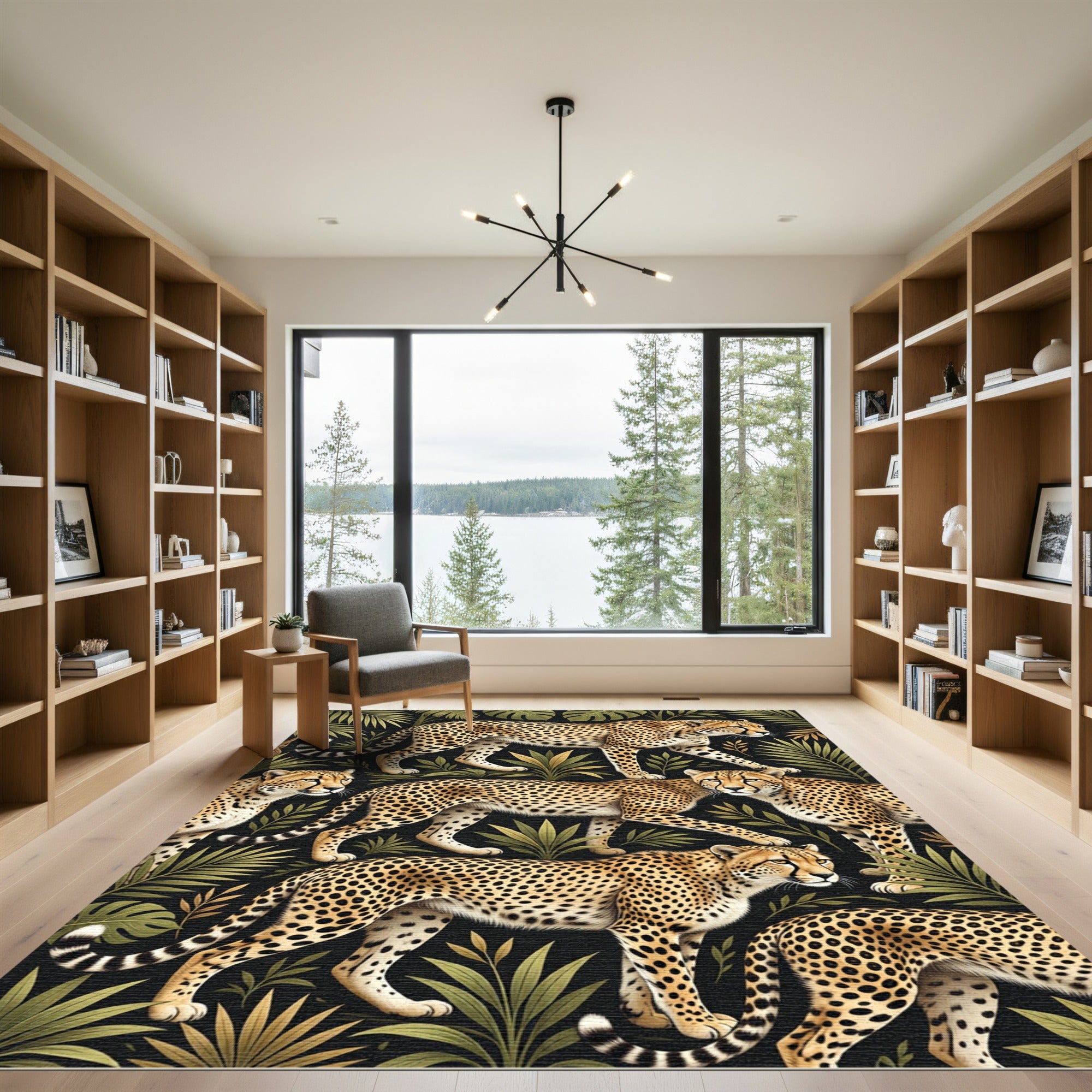 Lush Golden Cheetah Tropical Jungle Rug
