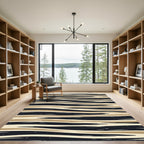 Abstract Tan Black Wave Stripe Rug