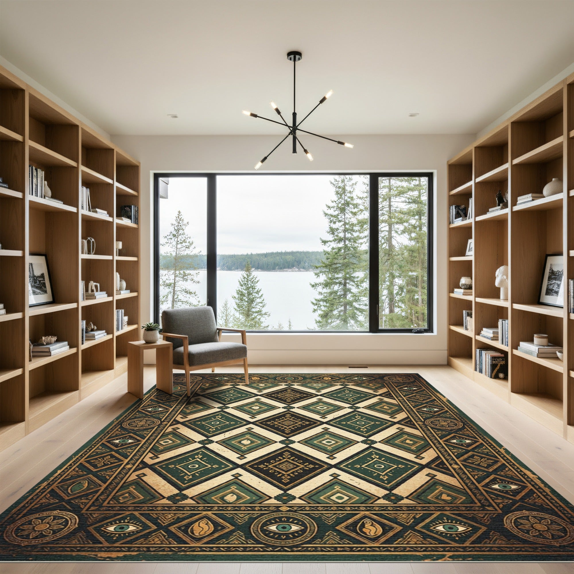 Emerald Gold Eye Diamond Intricate Rug