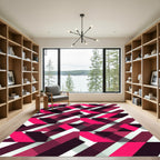 Modern Magenta Abstract Geometric Chevron Rug