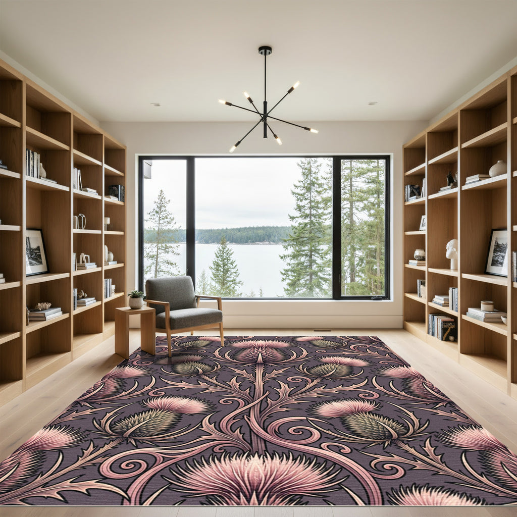 Dusty Rose Thistle Floral Swirl Rug