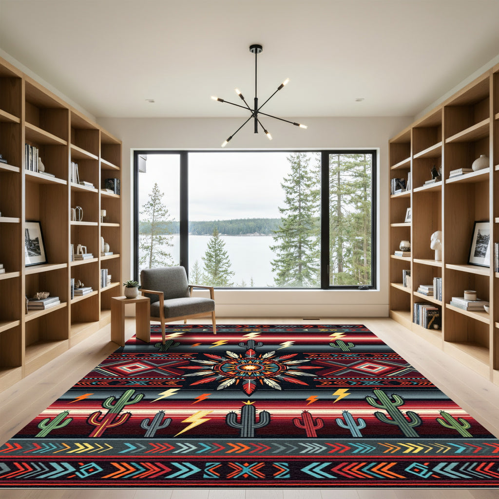Southwestern Sunset Cactus Lightning Medallion Rug