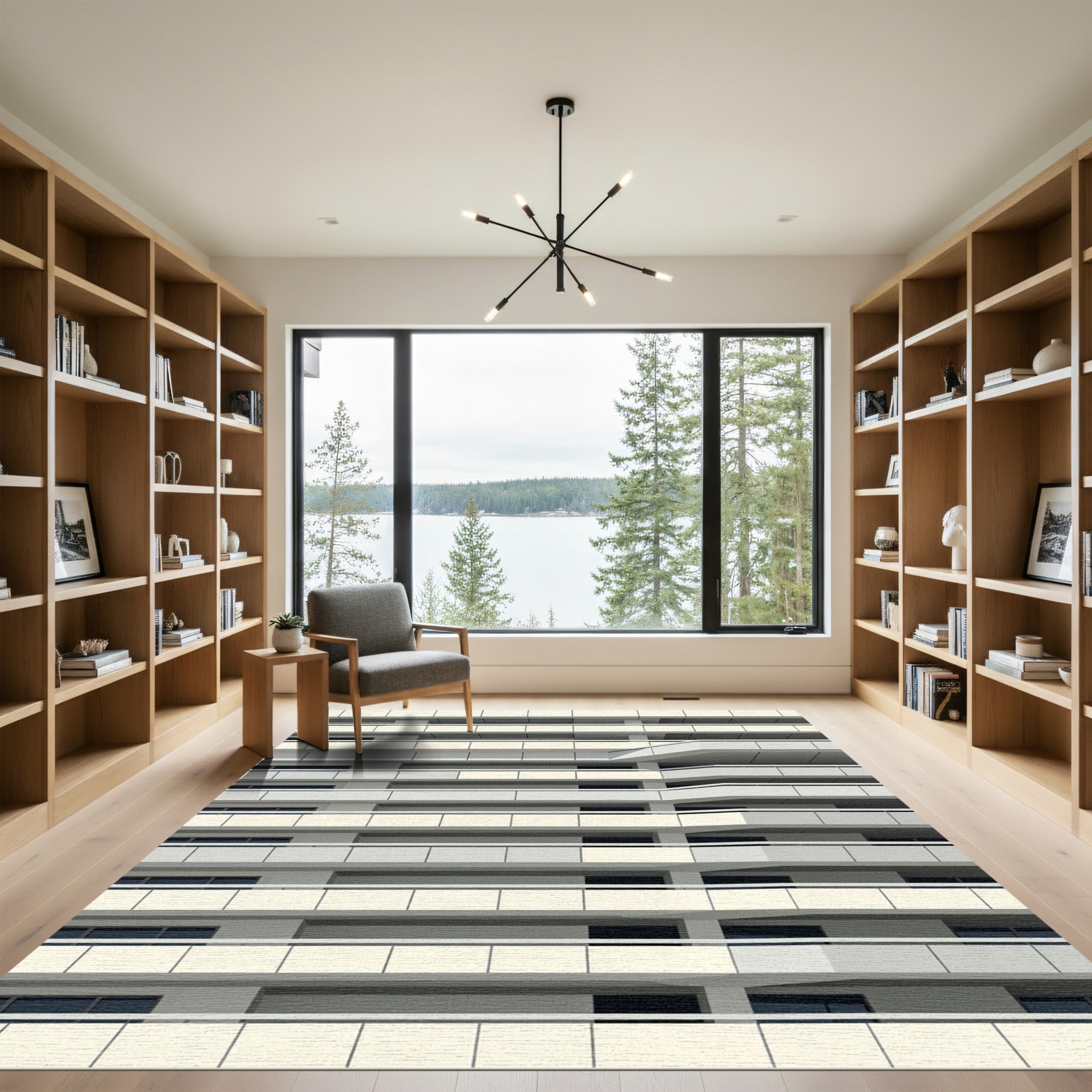 Modern Geometric White Apartment Balconies Rug