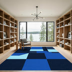 Navy Sky Blue Shape Composition Rug