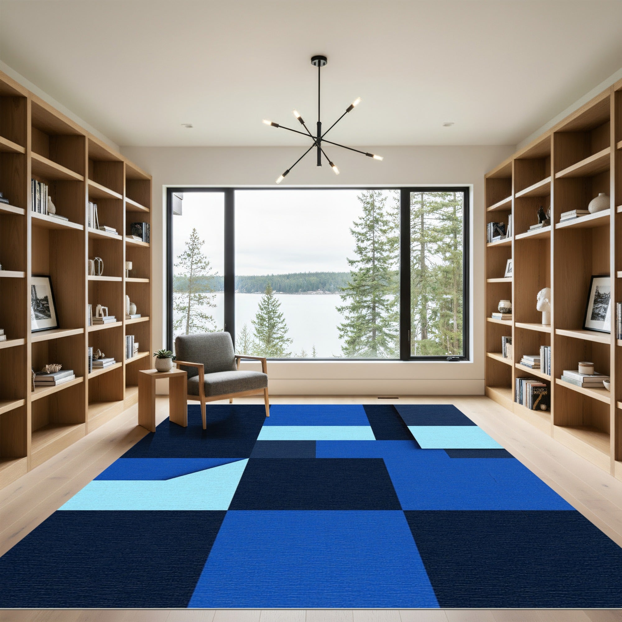 Navy Sky Blue Shape Composition Rug