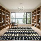 Ethnic Black Cream Geometric Stripe Rug