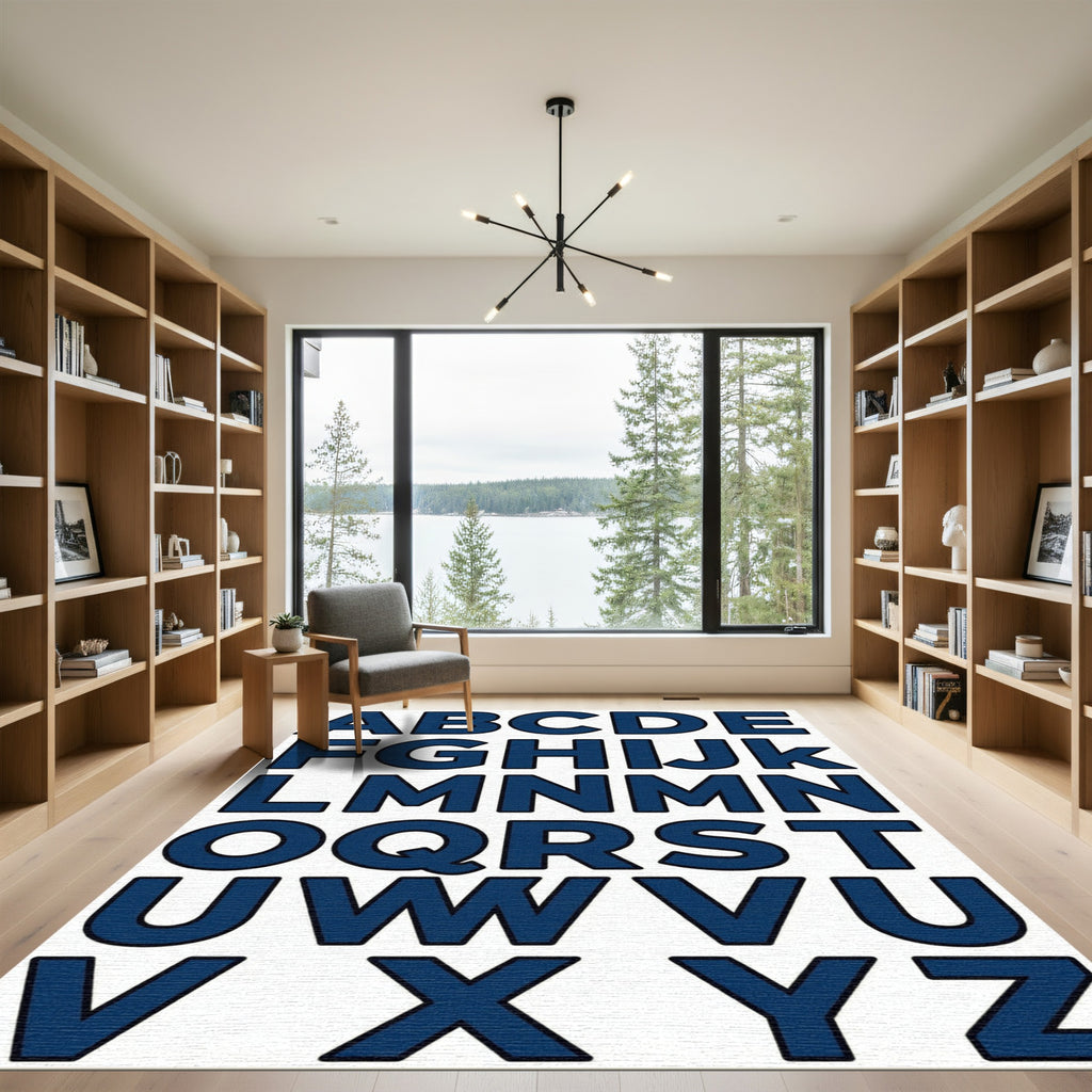 Bold Navy Blue Alphabet Typography Rug