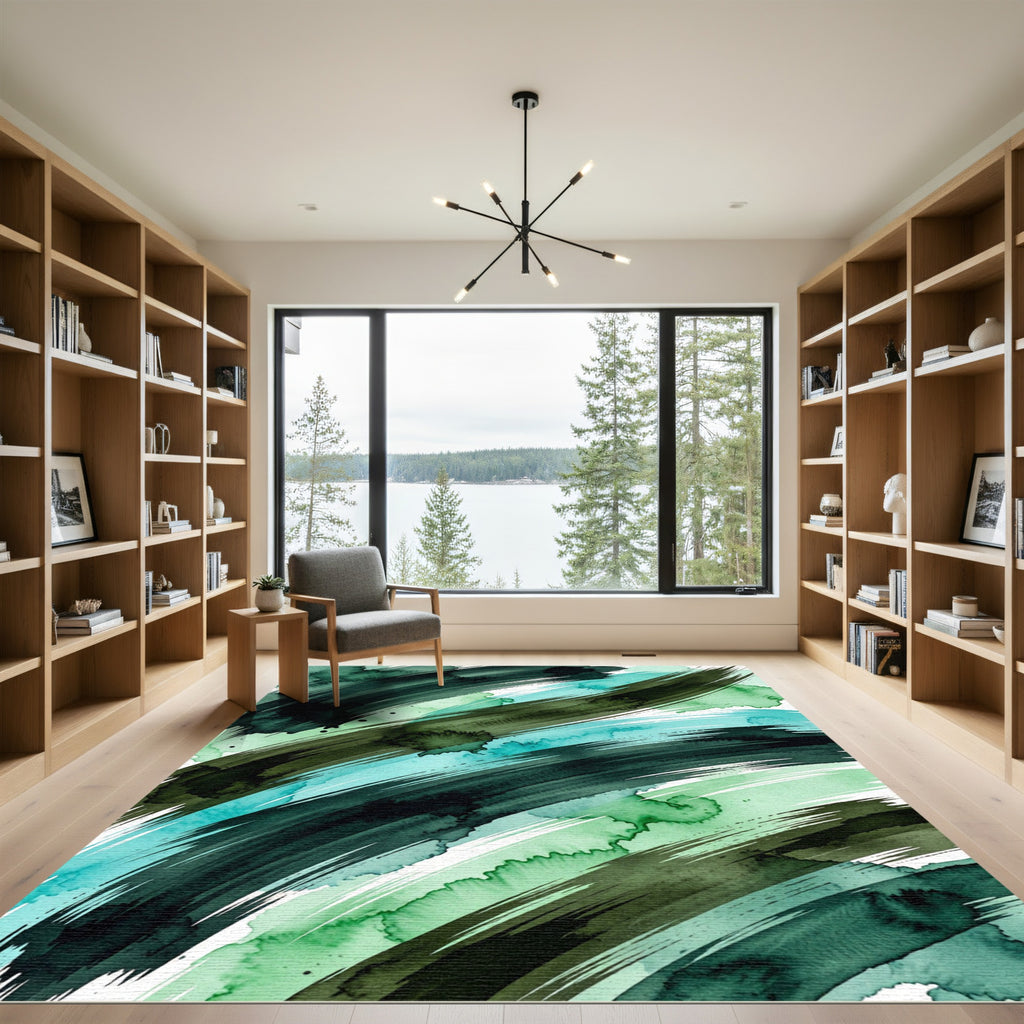 Emerald Green Abstract Watercolor Brushstroke Rug