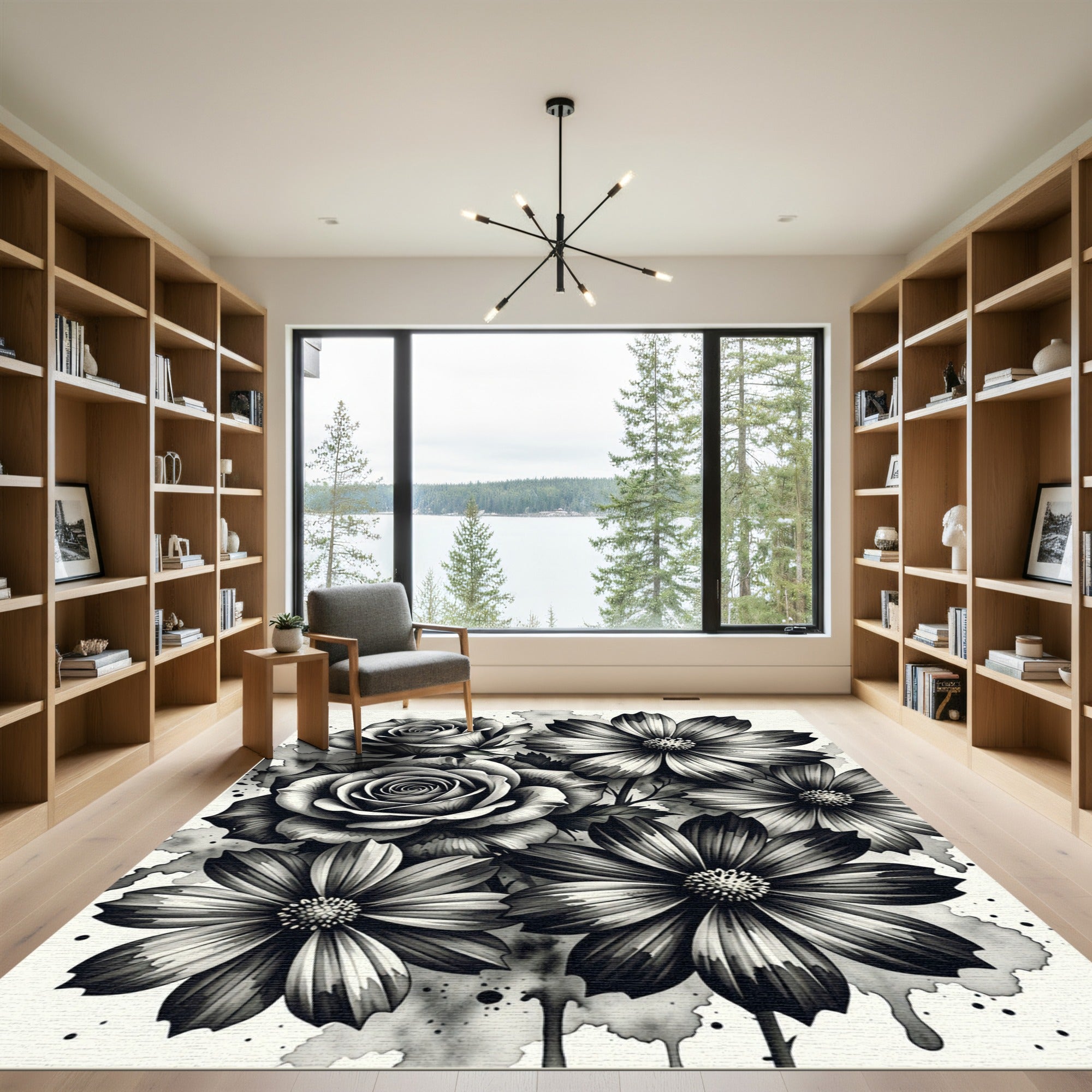 Monochromatic Rose Flower Arrangement Rug
