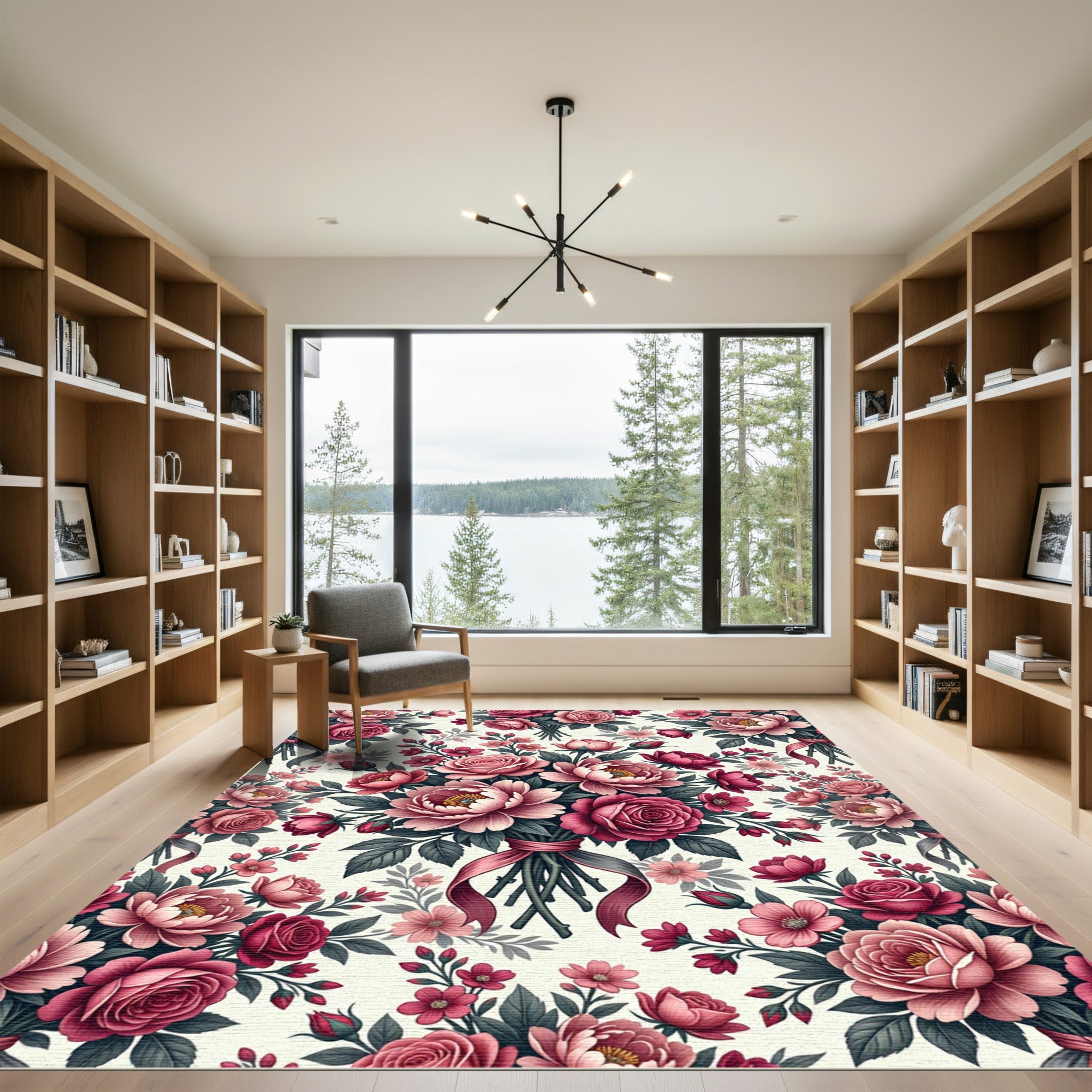 Romantic Pink Rose Peony Bouquet Rug