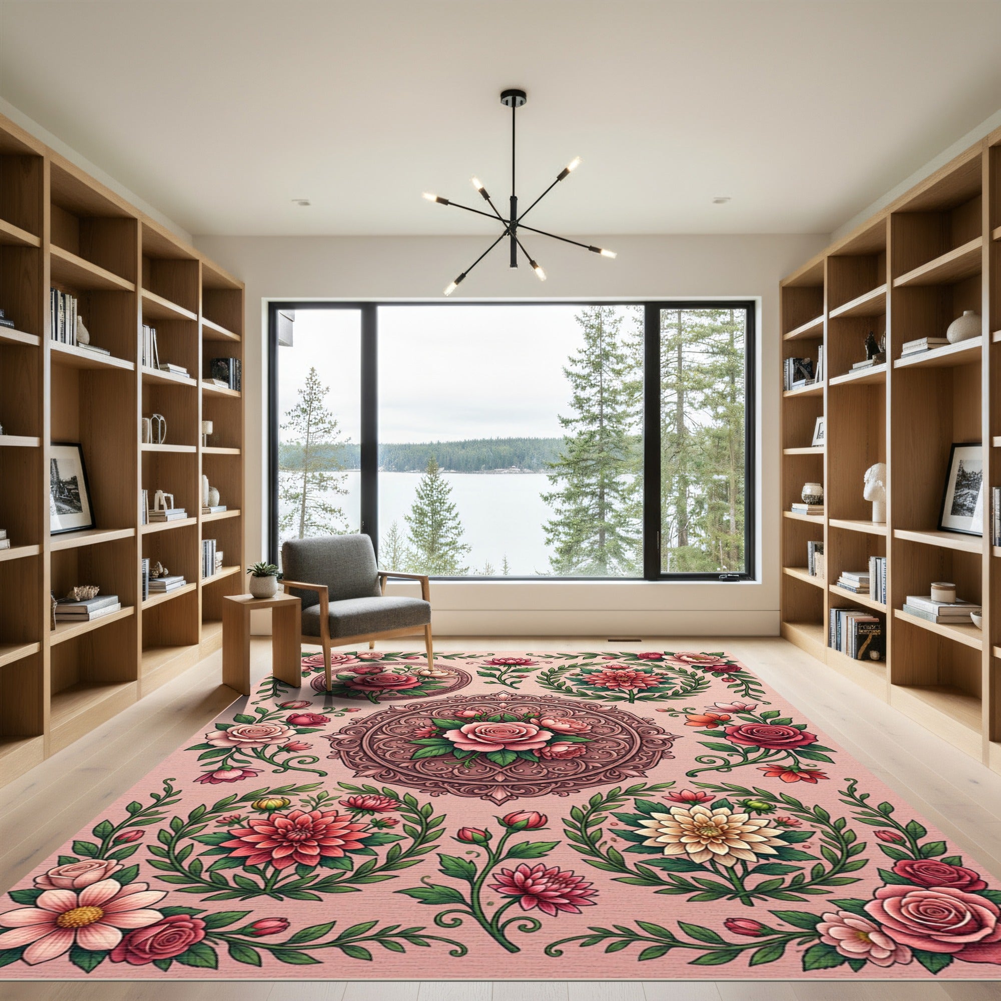 Floral Medallion Garland Rose Arrangement Rug
