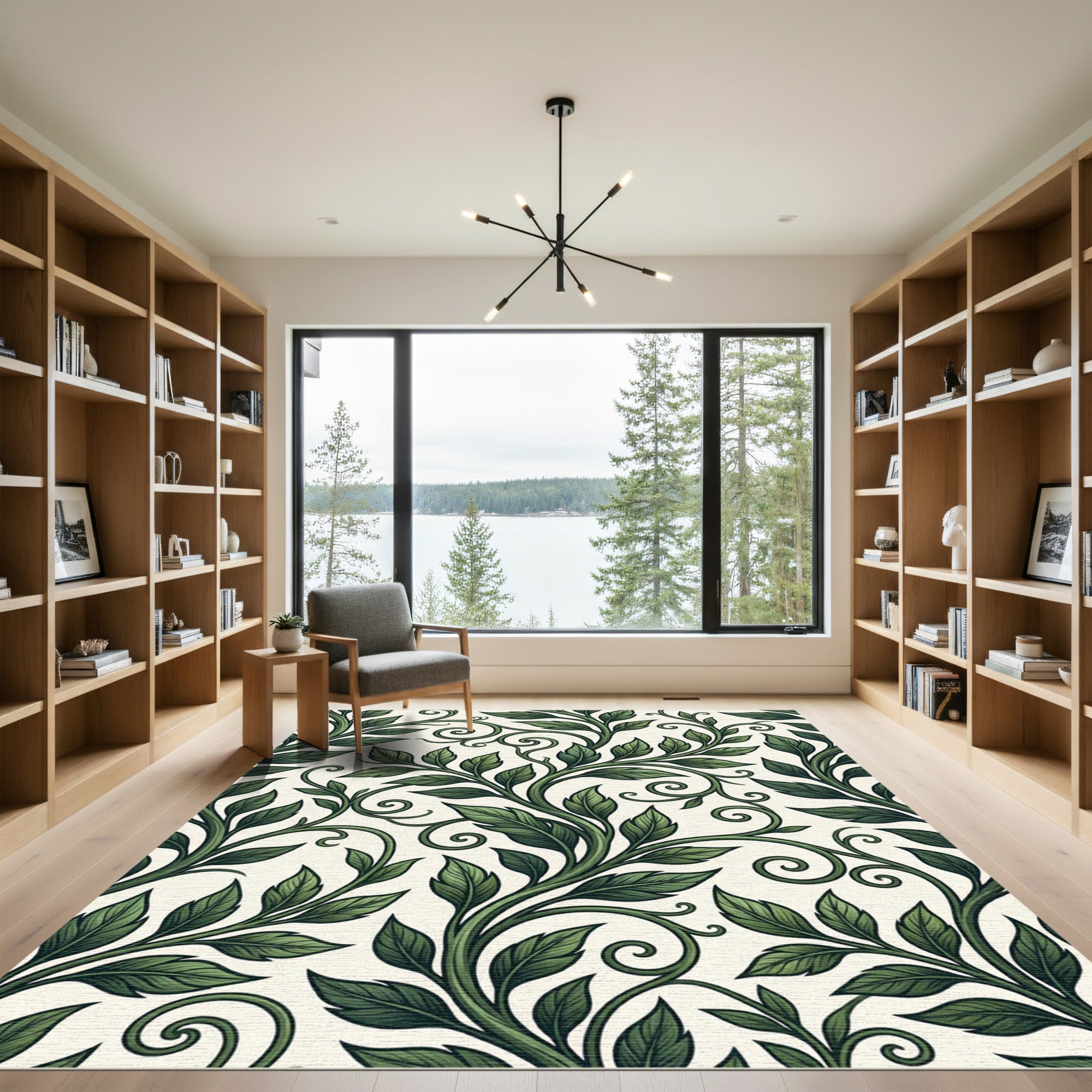 Rich Emerald Green Vine Swirl Rug