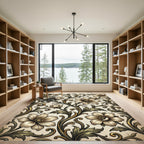 Vintage Cream Floral Golden Vine Scroll Rug