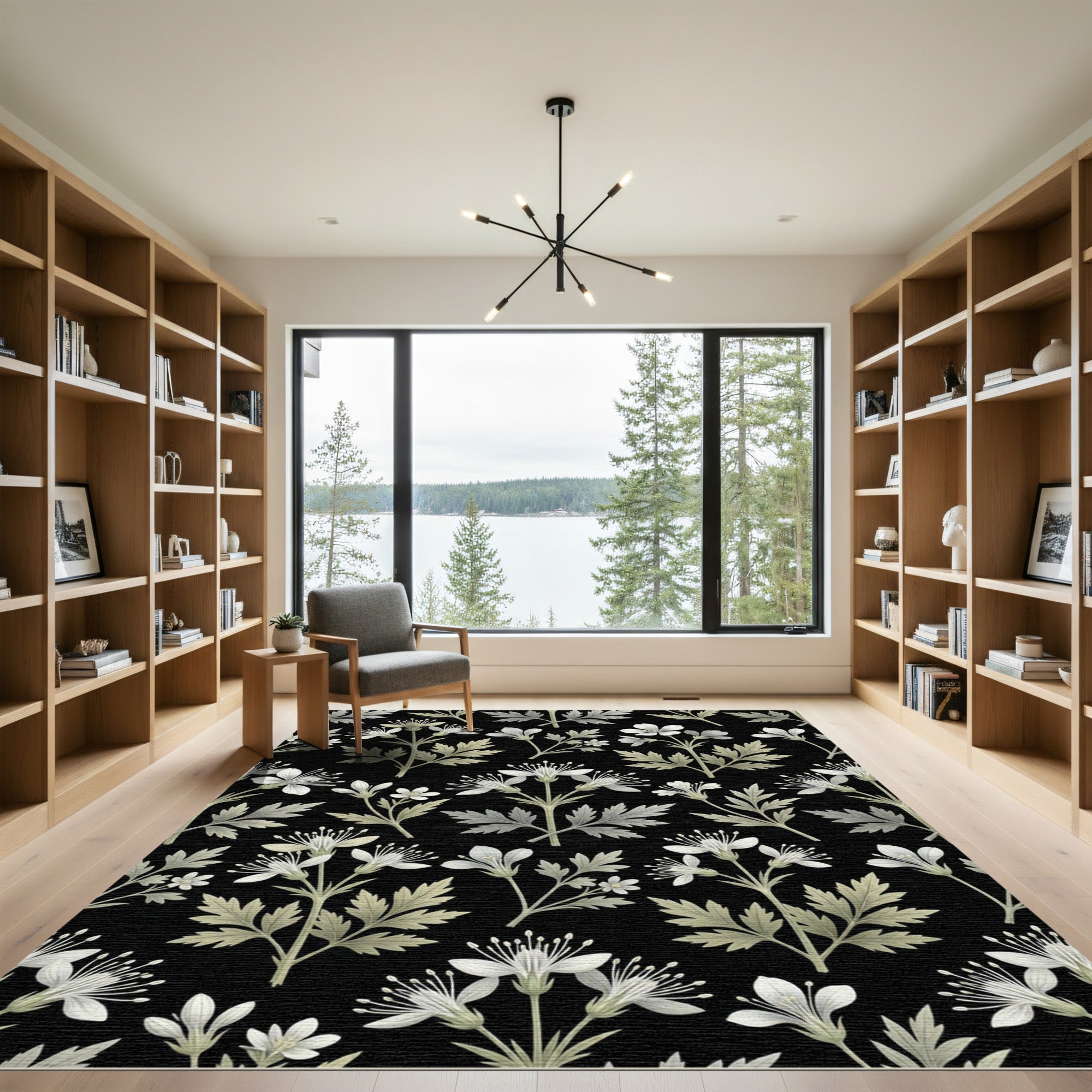 White Delicate Floral Serene Botanical Rug