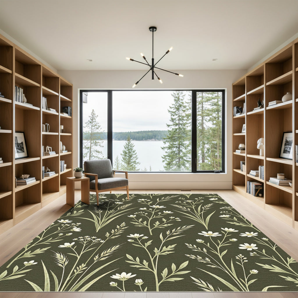 Pale Green Botanical Meadow Rug