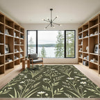 Pale Green Botanical Meadow Rug