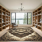 Elegant Vintage Sepia Lotus Medallion Rug