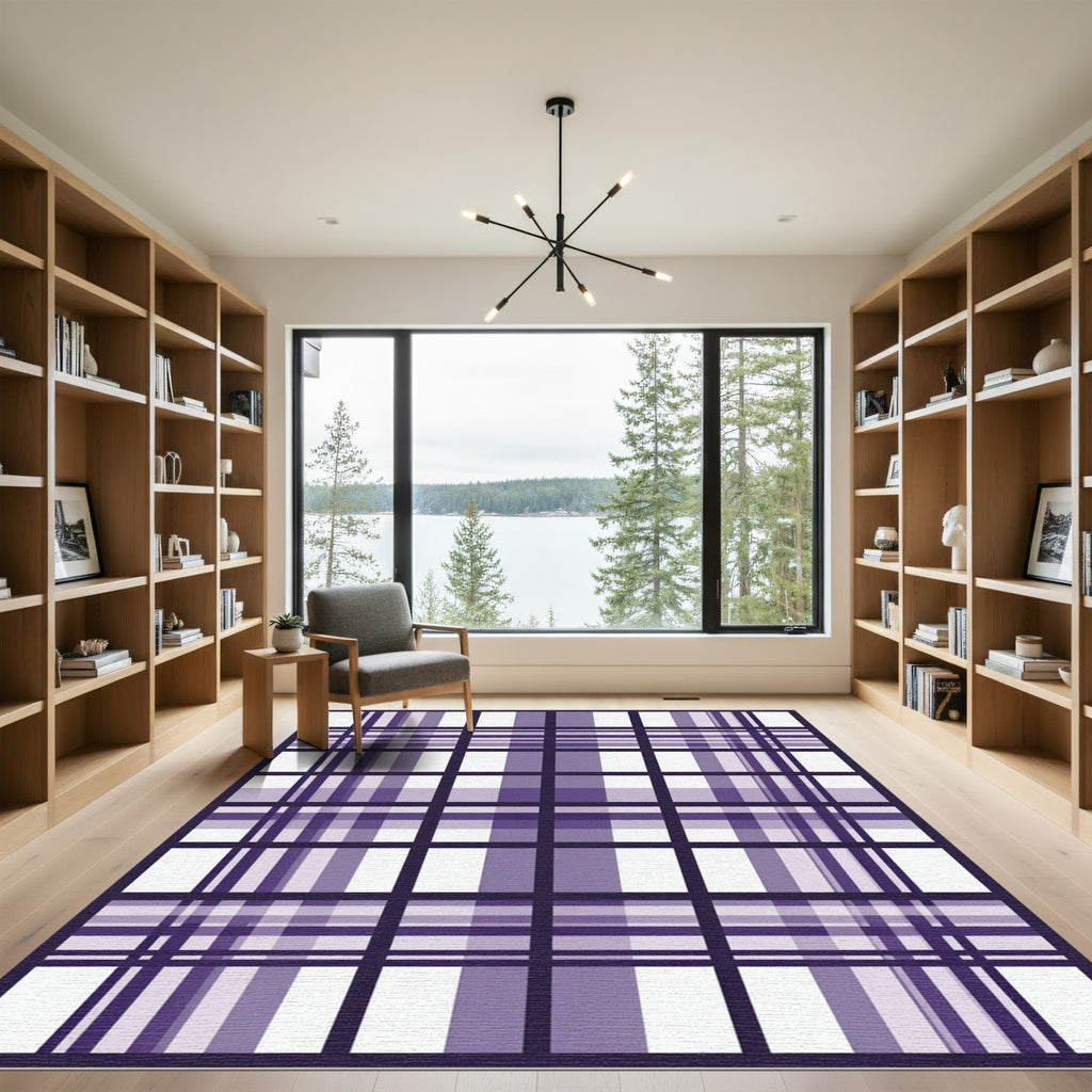 Contemporary Violet Geometric Plaid Grid Rug