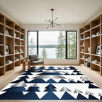 Geometric Metallic Blue Forest Triangle Abstract Rug