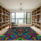 Vibrant Neon Tribal Geometric Art Rug
