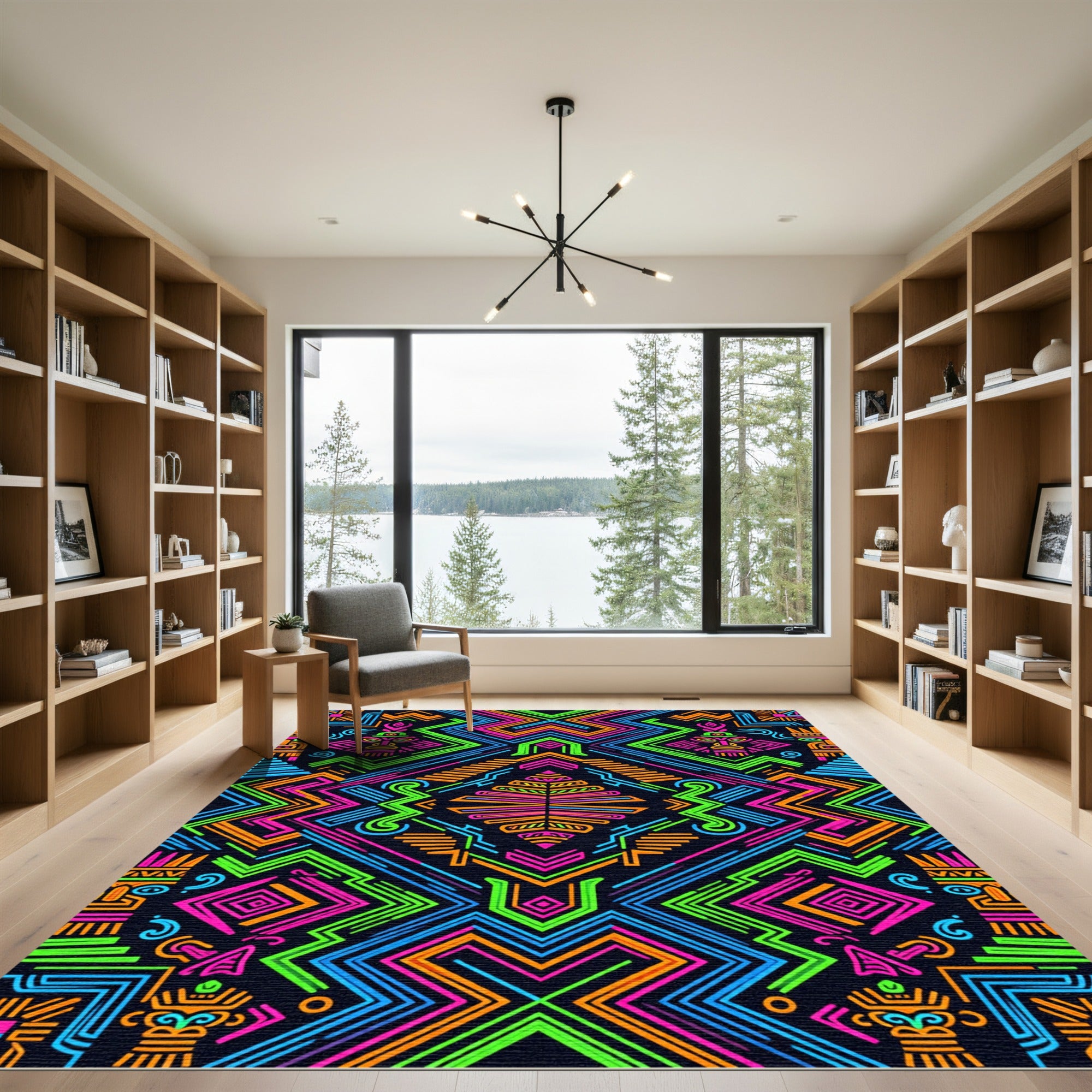 Vibrant Neon Tribal Geometric Art Rug