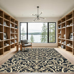 Ornate Ivory Acanthus Scrollwork Rug