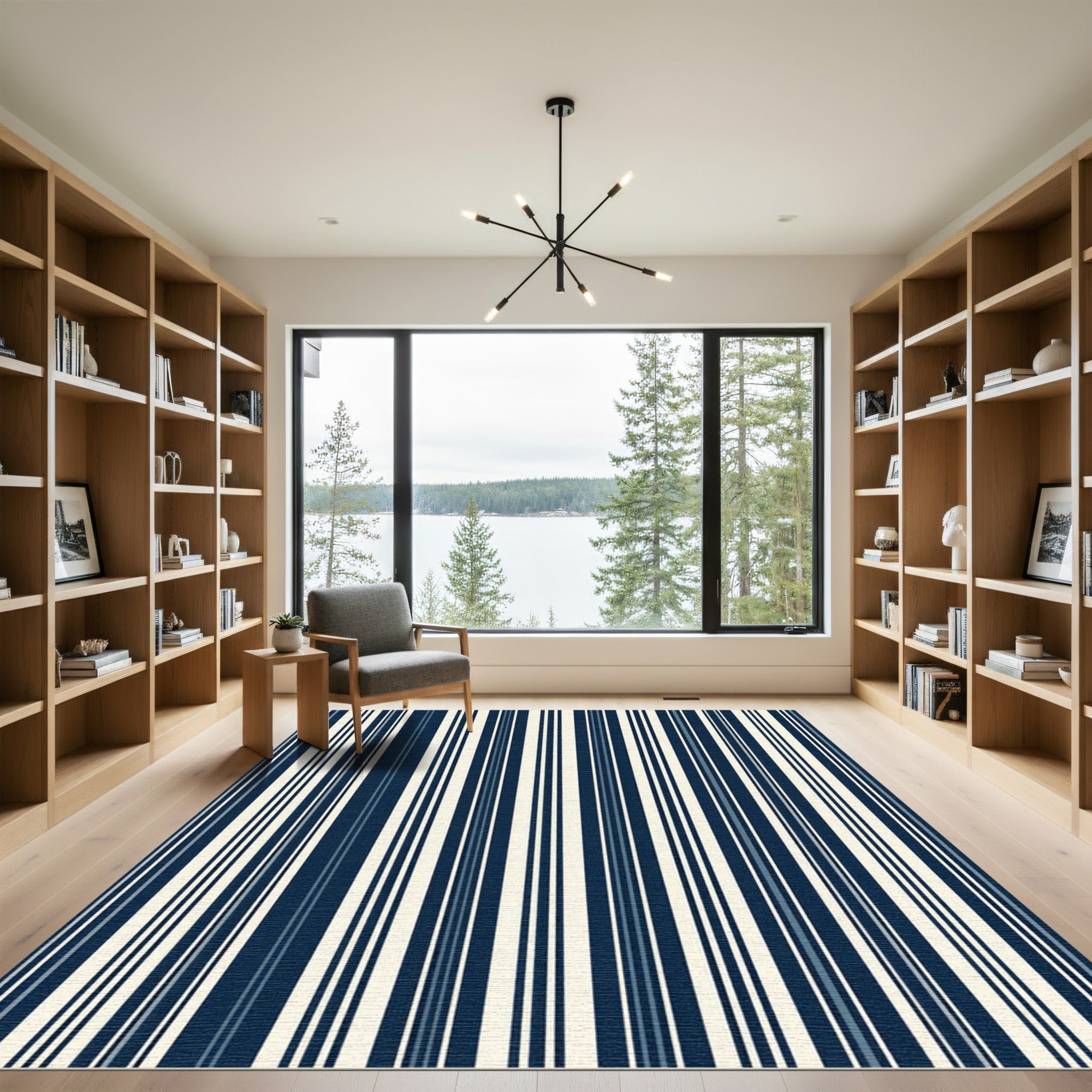 Classic Navy and Cream Pinstripe Rug