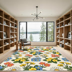 Yellow Blue Coral Daisy Meadow Rug