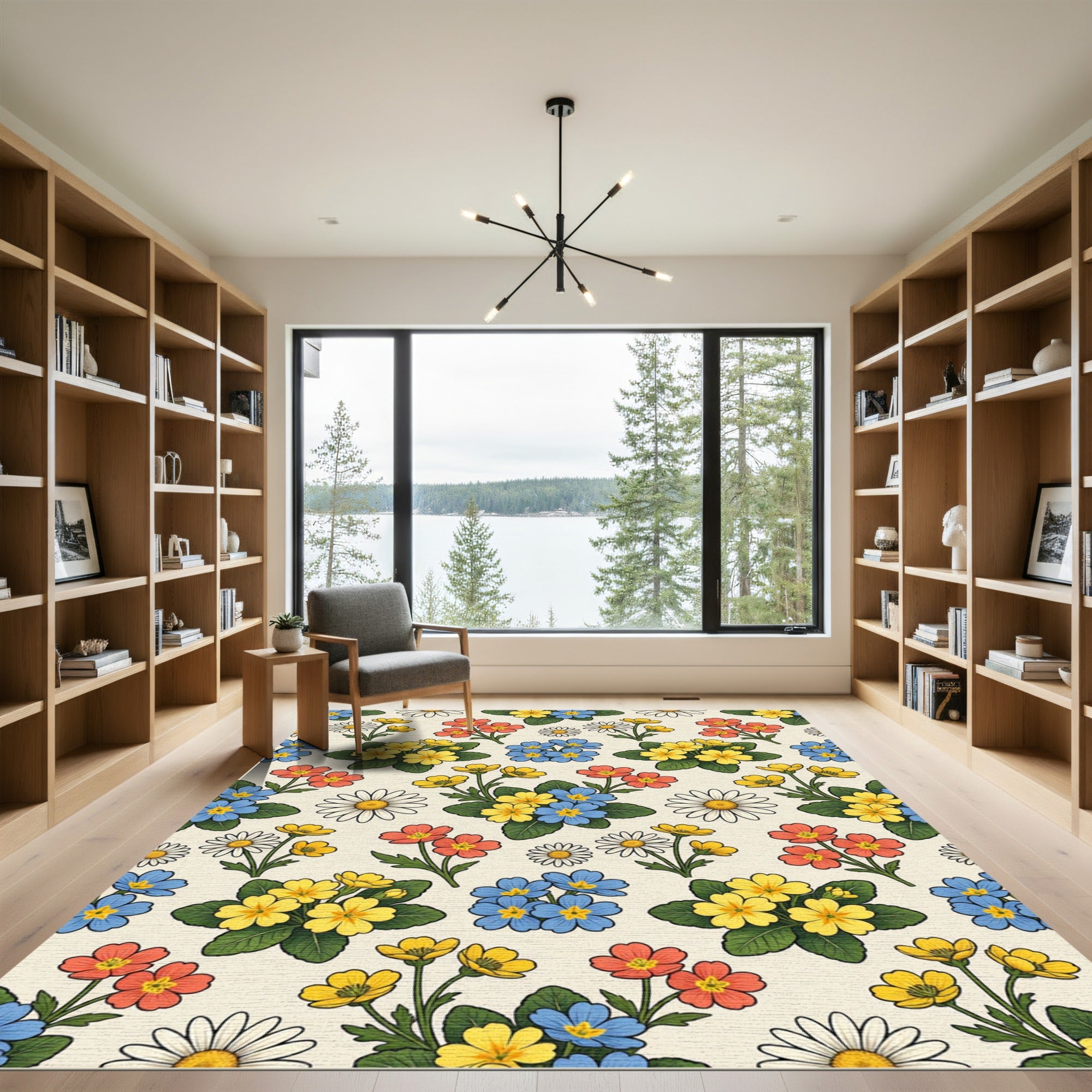 Yellow Blue Coral Daisy Meadow Rug