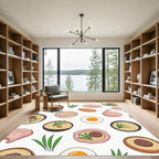 Pink Food Pattern with Eggs and Greens Rug
