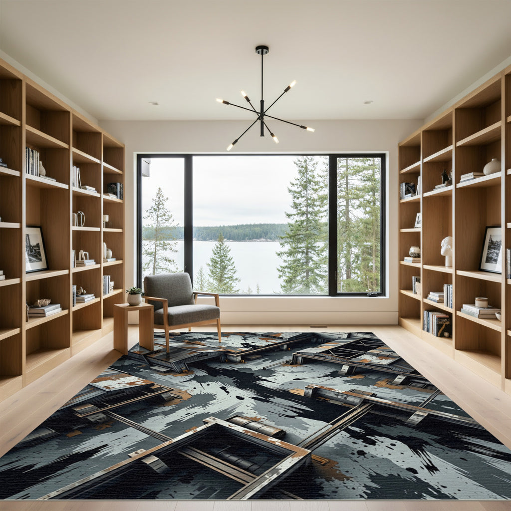 Industrial Monochrome Distressed Urban Grunge Rug
