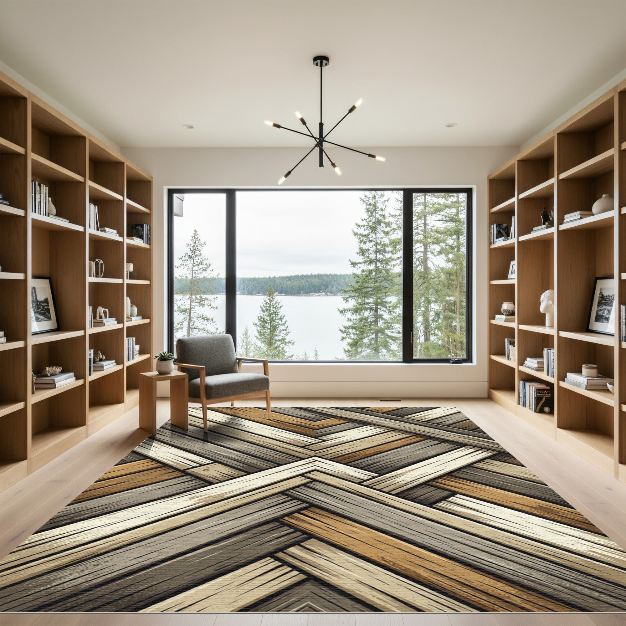 Wood Plank Interlocking Geometric Rug