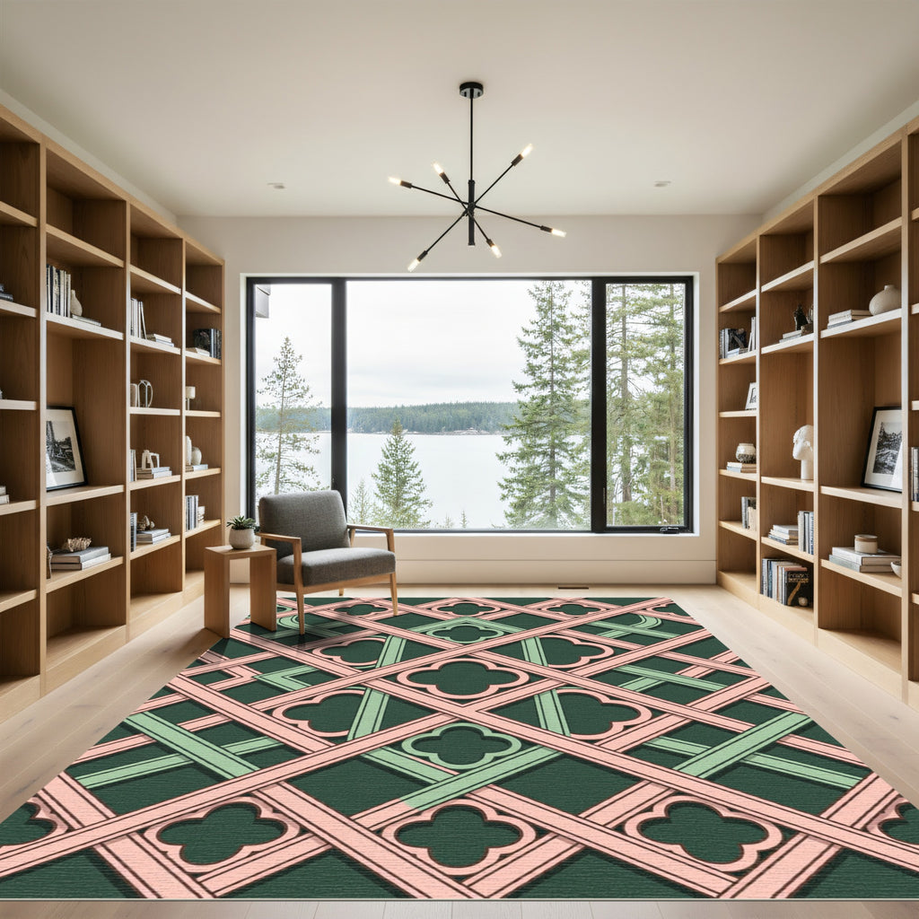 Sage and Rose Trellis Clover Lattice Rug