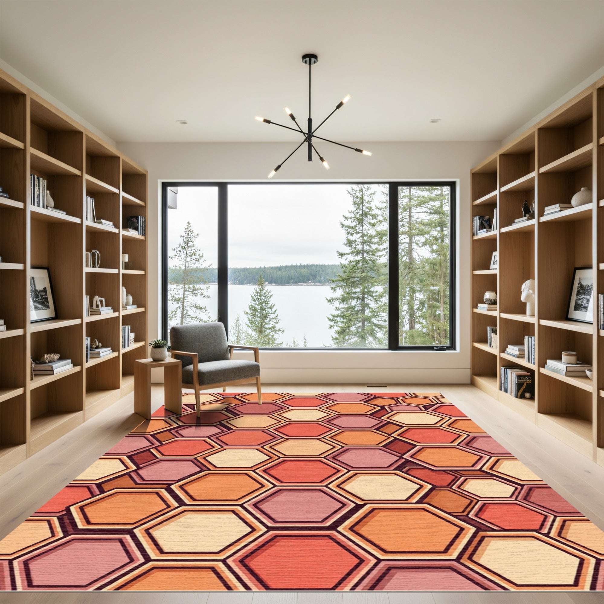 Warm Tone Hexagonal Geometric Abstraction Rug