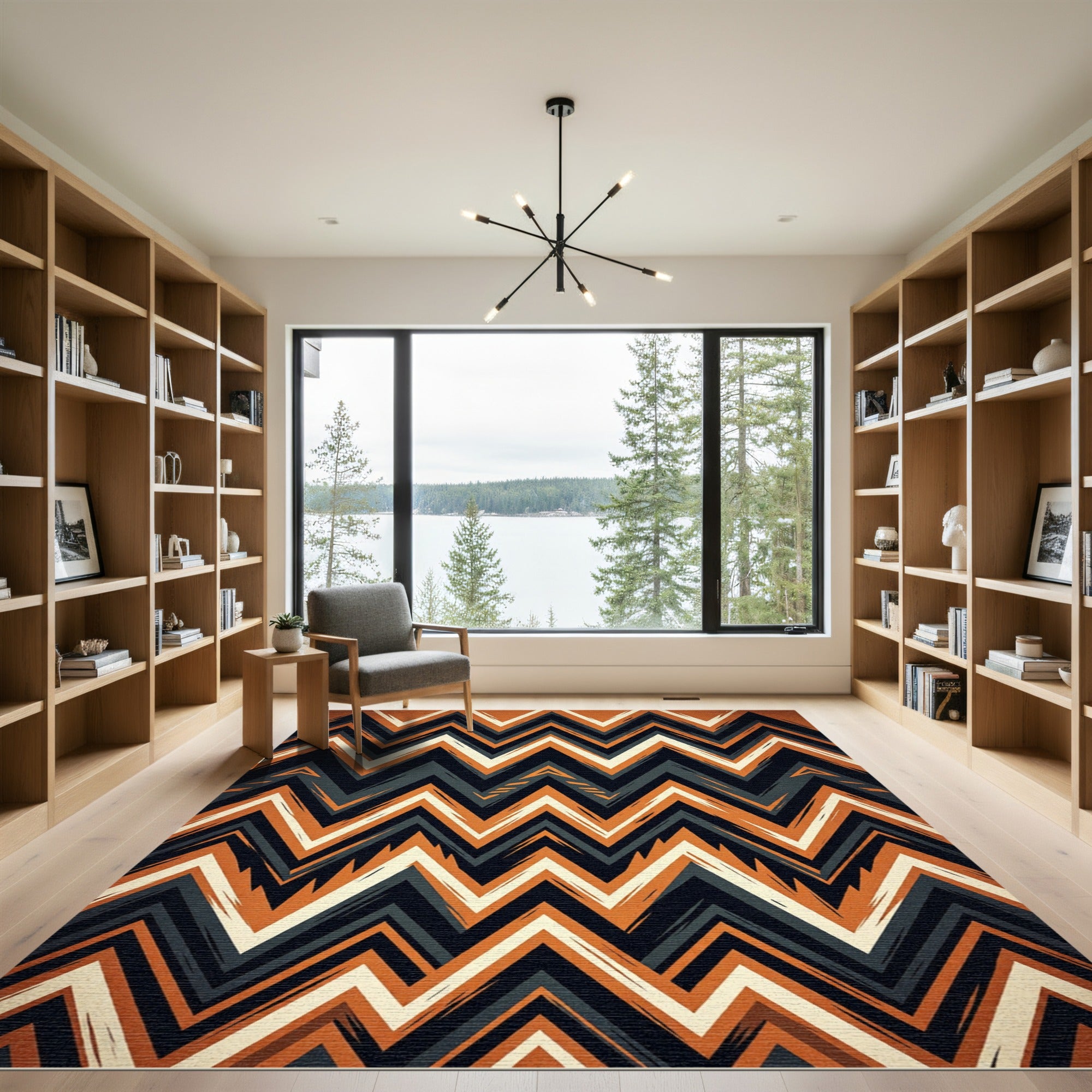 Bold Orange Gray Chevron Stripes Rug
