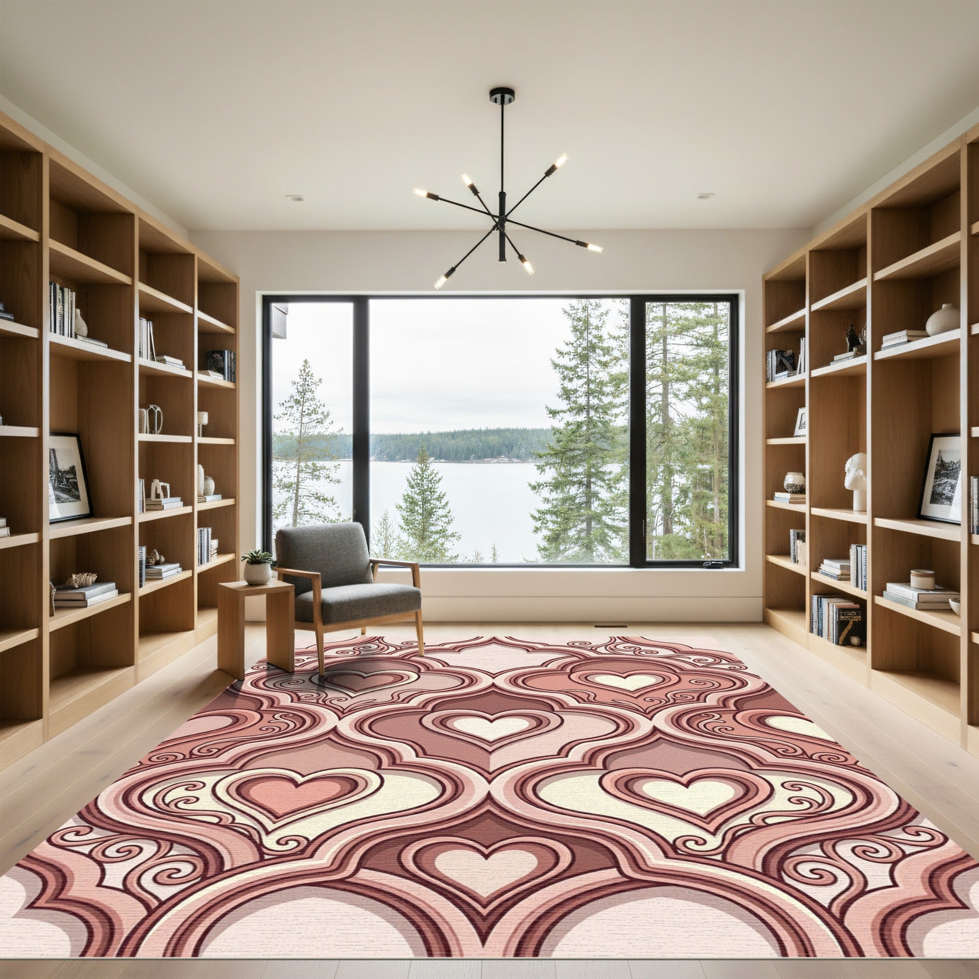 Soft Pink Heart Arabesque Scroll Rug