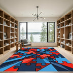 Abstract Jigsaw Puzzle Red Blue Burst Rug