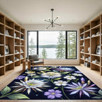 Luminous Celestial Floral Midnight Garden Rug