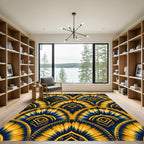 Navy Gold Fan Burst Medallion Rug