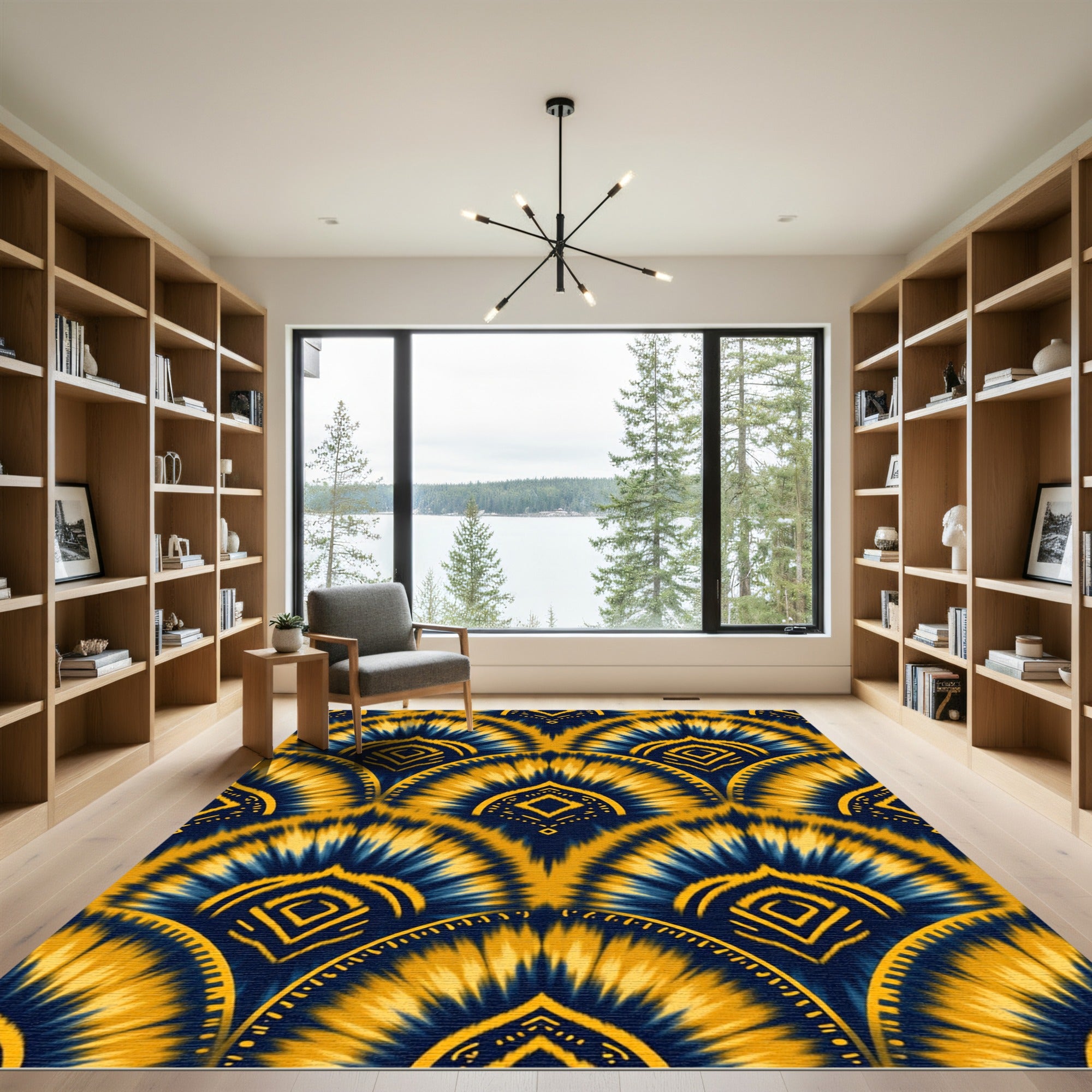 Navy Gold Fan Burst Medallion Rug