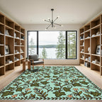 Mint Green Ivy Vine Botanical Tile Rug