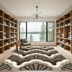 Brown and Cream Scallop Fan Rug