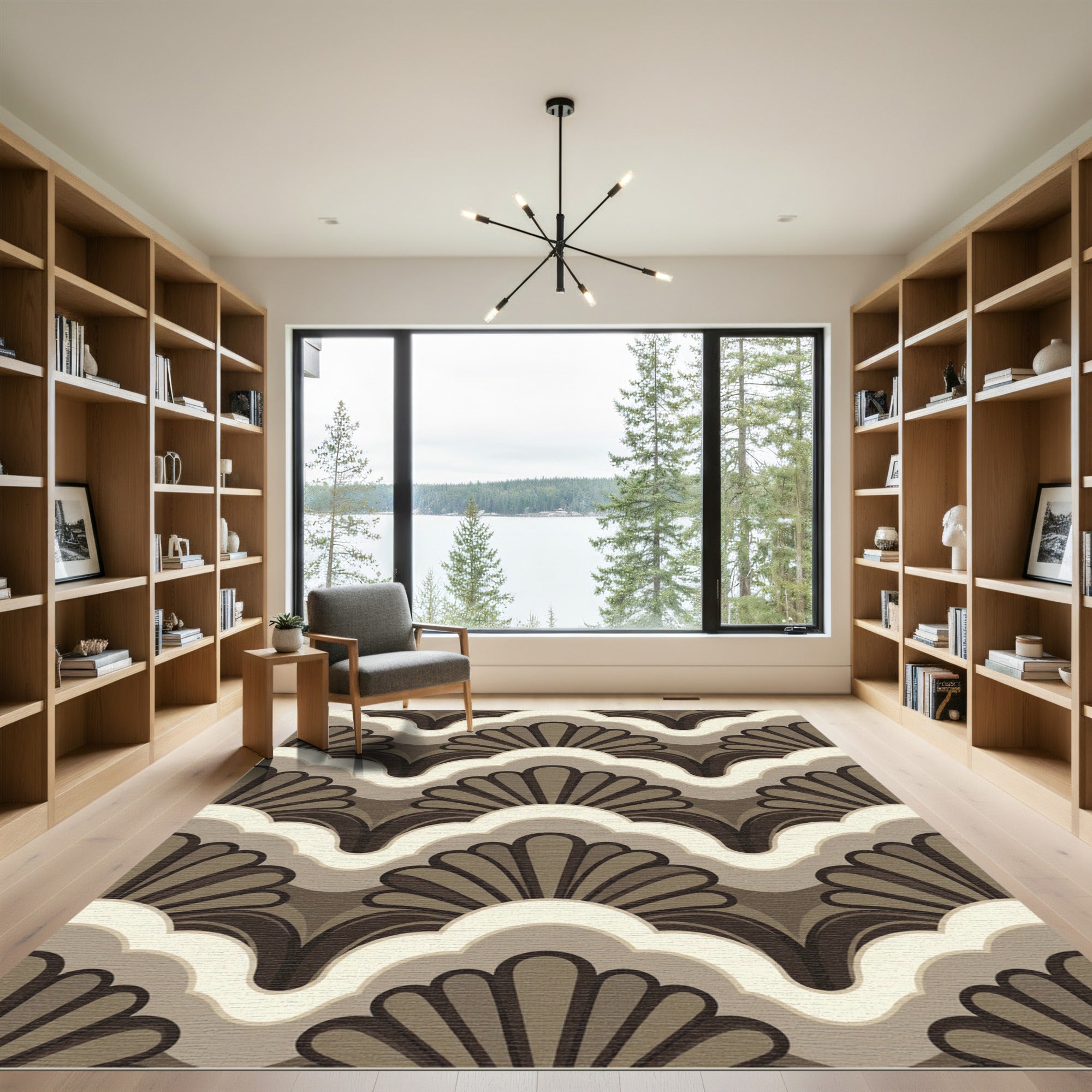 Brown and Cream Scallop Fan Rug